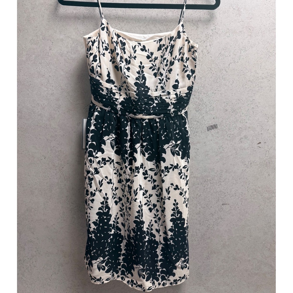 Ann Taylor 0 Petites NWT Silk Floral Sheath Black White Pleated Waist Dress
